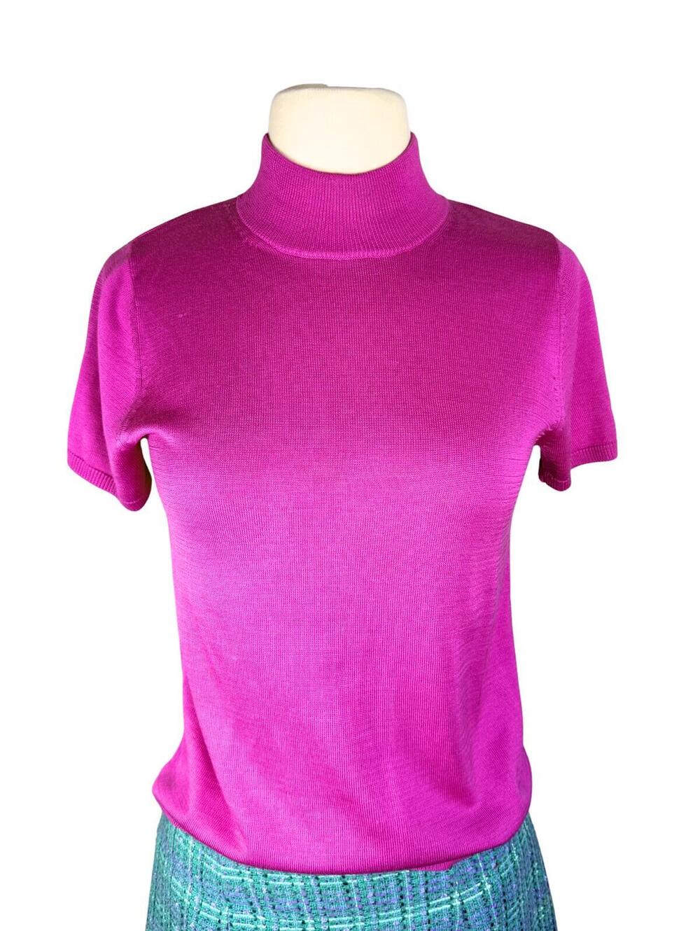 August Silk 100% Silk Turtleneck Sweater Petite Small Hot Pink Fuchsia